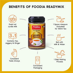 Foodia Gold Jaggery Ginger Tea 3 In 1 Readymix - Pack Of 2 X 400gm, 14.1 Ounce Each | Premium Tea Mix With Jaggery, Ginger & Assam Tea - Adrak Chai Mix, Ginger Chai | Low Caffeine