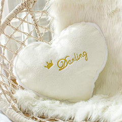 Polyester Kids Cute Heart Shaped Pillow, Darling Fluffy Fur Cot Cushion, White - 16 X 16 Inch | Bed & Sofa Pillow, Washable, Super Soft Pillow Cushion - Pack Of 1