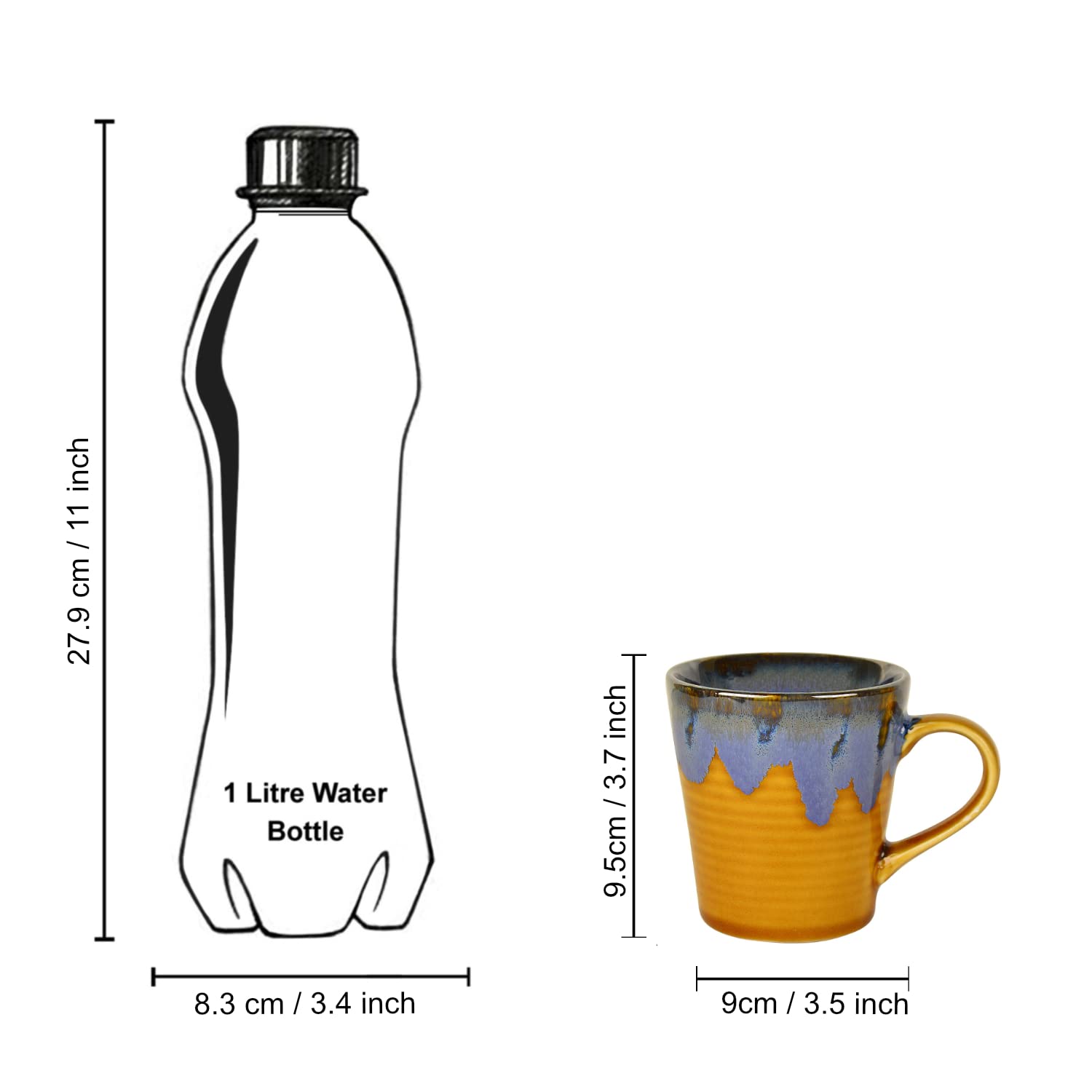 Studio Pottery Flow Design Ceramic Coffee Mugs Set Of 2 - 300ml Each, Golden | Milk Mugs - Chai Cups - Tea Cups & Mugs Studio Pottery Flow Design Ceramic Coffee Mugs Set Of 2 - 300ml Each, Golden | Milk Mugs - Chai Cups - Tea Cups & Mugs