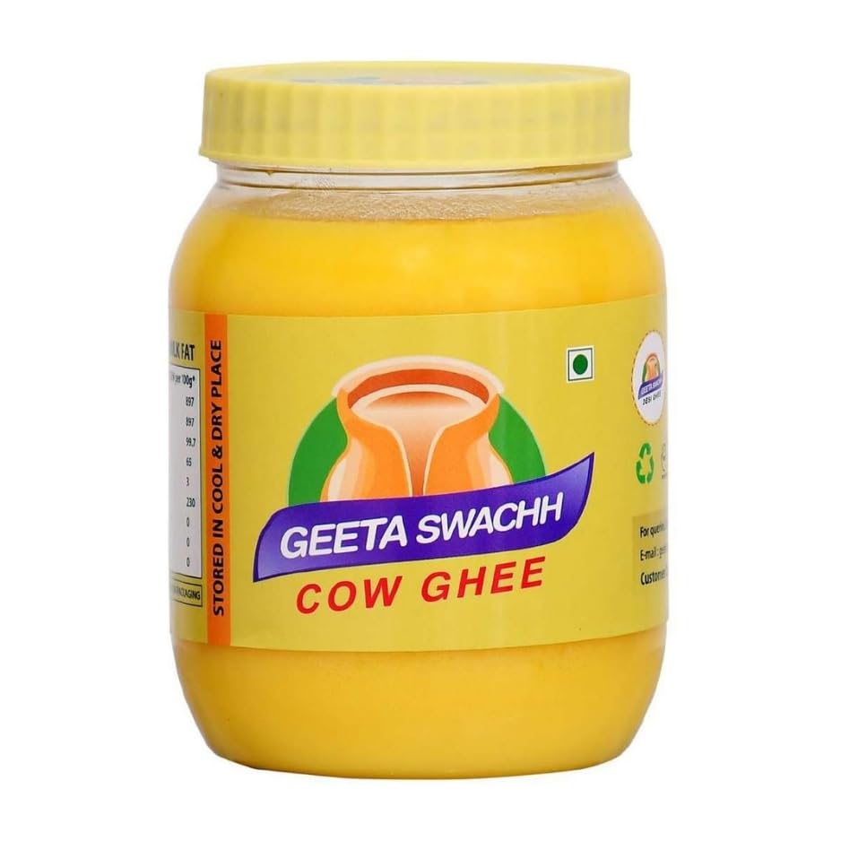 Organic Cow Desi Ghee By Geeta Swachh | Natural & Healthy Curd-Churned Desi Cow Ghee Good For Overall Health | (1 Litre) 33.8 Ounce | Jar Pack
