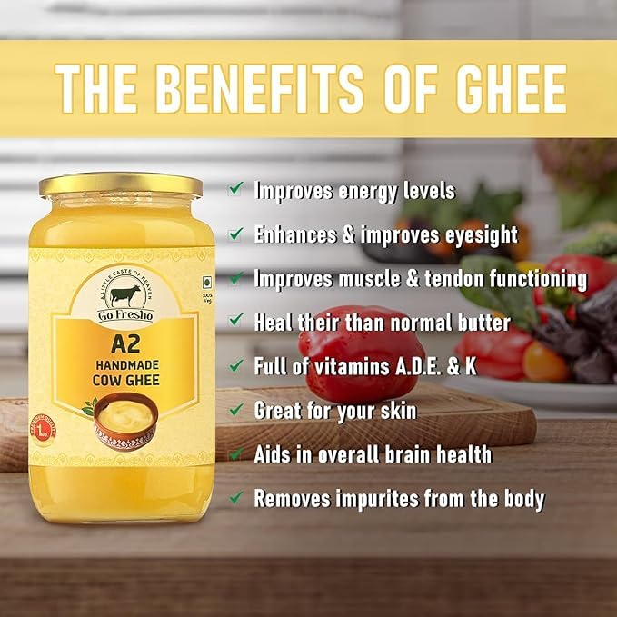 100% Natural A2 Handmade Cow Ghee By Go Fresho | High In Vitamins A, D & Healthy Desi Ghee Good For Boost Immunity | (1 Litr) 33.8 Ounce | Jar Pack 100% Natural A2 Handmade Cow Ghee By Go Fresho | High In Vitamins A, D & Healthy Desi Ghee Good For Boost Immunity | (1 Litr) 33.8 Ounce | Jar Pack