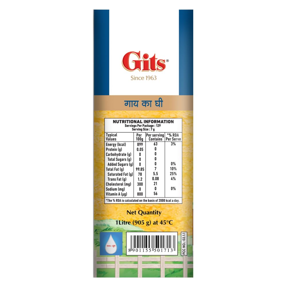 Natural Premium Desi Cow Ghee By Gits | Good Source Of Vitamin A, Delicious Healthy & Nutritious Pure Cow Ghee | (1 Litr) 33.8 Ounce | Tin Pack Natural Premium Desi Cow Ghee By Gits | Good Source Of Vitamin A, Delicious Healthy & Nutritious Pure Cow Ghee | (1 Litr) 33.8 Ounce | Tin Pack