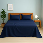 Pure Cotton Double Bed Bedsheet With 2 Pillow Covers - Size 90 X 100 Inches, Navy | Lightweight, Soft & Breathable - Perfect For Gifting On Weddings Bedsheet