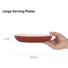 Ceramic Pasta Bowl Set Of 2 Pcs, 22cm - Burgundy Outside, 300ml Each | Stoneware Ceramic Serving Bowls With Glossy Finish | Pasta Plate - Deep Plate | Ceramic Bowl - Pasta Serving Plate