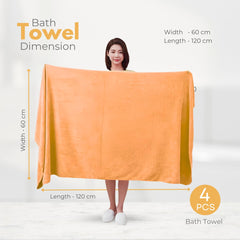 Black Gold The Finer Touch Premium Microfiber Bath Towels 1600 Gsm | Lightweight Ultra-Soft Fade Resistant (Yellow) - 4 Pcs