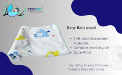 Teddyify Soft Cotton Baby Bath Towel 250 Gsm | Infants, New Born Babies Towel High Absorbent, Soft Cotton Premium Washcloth (Blue)