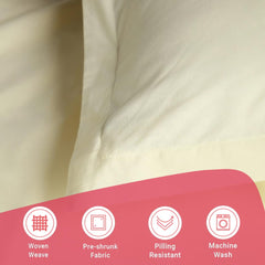 Plain Bedsheet For Double Bed King Size With 2 Pillow Covers - 72 X 78 Inches, Ivory | All Around Elastic Fitted Sheet | 100% Cotton, Soft & Breathable - Collection