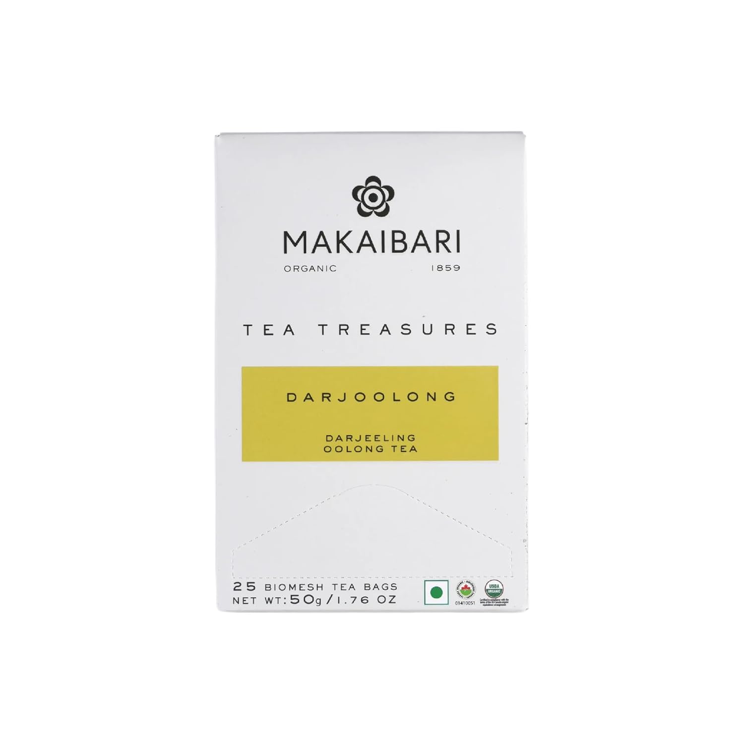 Makaibari Tea Treasures Darjoolong Tea - 50gm, 1.7 Ounce, 25 Tea Bags | USDA Certified Premium Darjeeling Oolong Tea - Darjeeling Long Leaf Tea | Medium Caffeine Makaibari Tea Treasures Darjoolong Tea - 50gm, 1.7 Ounce, 25 Tea Bags | USDA Certified Premium Darjeeling Oolong Tea - Darjeeling Long Leaf Tea | Medium Caffeine