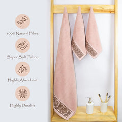 Rangoli 100% Cotton Fibre 2 Hand & 1 Bath Towel 1100 Gsm | Highly Durable & Absorbent Towel | Skin-Friendly & Quick Drying Luxury Towels (Peach) - Pack Of 3