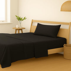 Plain Single Size Bedsheet With 1 Pillow Cover - 54 X 90 Inches, Black | Breathable & Skin-Friendly - Suitable For Use All Year Long | Ideal Gift For Weddings