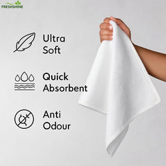 Freshshine Face Towel 300 Gsm | Super Soft Quick Dry Microfiber Face Towel (White) - Set Of 2