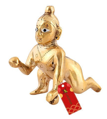 Beautiful Brass Laddu Gopal Idol, Kanha Ji, Bal Krishna Statue, Gold Idol - 12 Cm, Religious, For Home, Office DéCor, All Festivals & Occasion, Idol
