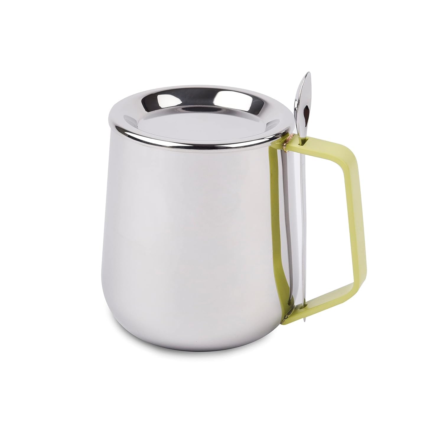 Stainless Steel Mug With Spoon & Lid - Bliss Series, Chrome & Yellow | Morning Drinking Cup - Ideal For Hot & Cold Drinks | Serve Ware & Tableware - Dishwasher Safe Stainless Steel Mug With Spoon & Lid - Bliss Series, Chrome & Yellow | Morning Drinking Cup - Ideal For Hot & Cold Drinks | Serve Ware & Tableware - Dishwasher Safe
