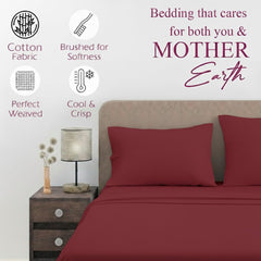 100% Cotton Flat Queen Size Bedsheet With 2 Pillow Cover - 88 X 96 Inches, Maroon | Breathable & Skin Friendly Bedsheet | Ideal For Hotel, Guest House, Bedroom