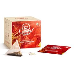 Tea Culture Of The World Classic Masala Chai - 16 Pyramid Tea Bags | Enriched With Assam Black Tea Leaf, Cinnamon, Clove, Pepper, Ginger, Tulsi - Low Caffeine Morning Tea