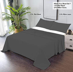 Double Bedsheets For Queen Size With 2 Pillow Covers - 90 X 100 Inches, Dark Grey | 750 Thread Count Sateen Finish Luxuries - Ideal For Guest Room, Hotel Quality | 3 Piece Bed Sheet