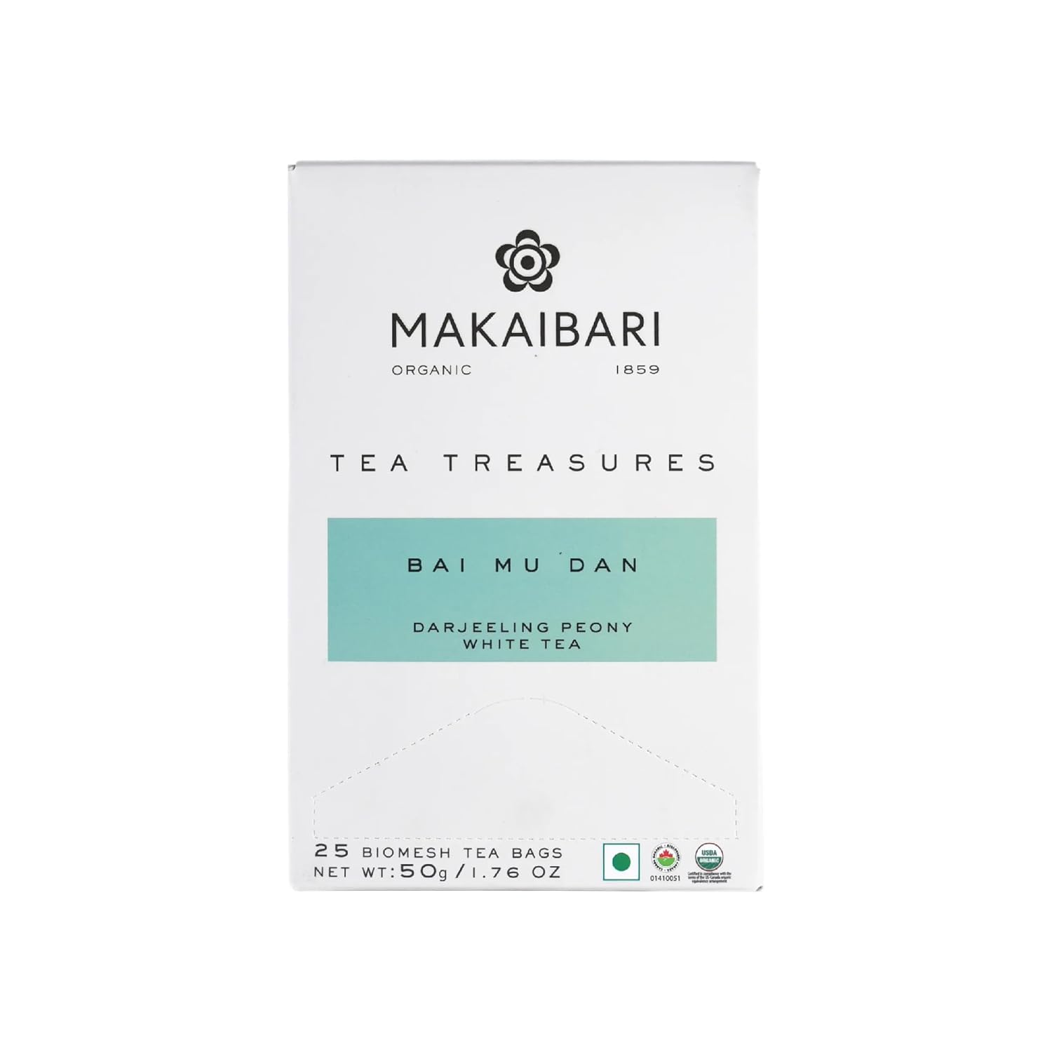 Makaibari Tea Treasures Bai Mu Dan Darjeeling Peony White Tea - 50gm, 1.7 Ounce, 25 Envelope Tea Bags | USDA Certified Premium Darjeeling Loose Leaf Tea - Medium Caffeine Loose Leaves Makaibari Tea Treasures Bai Mu Dan Darjeeling Peony White Tea - 50gm, 1.7 Ounce, 25 Envelope Tea Bags | USDA Certified Premium Darjeeling Loose Leaf Tea - Medium Caffeine Loose Leaves