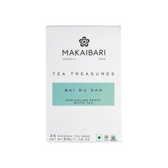 Makaibari Tea Treasures Bai Mu Dan Darjeeling Peony White Tea - 50gm, 1.7 Ounce, 25 Envelope Tea Bags | USDA Certified Premium Darjeeling Loose Leaf Tea - Medium Caffeine Loose Leaves