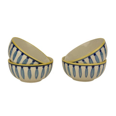 Hand Painted Ceramic Dinner Serving Bowls Set Of 4 - White & Blue, 200ml Each | Salad Bowls - Vegetable & Dessert Serving Bowls | Kitchen Bowl Set