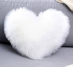 Luxury Soft Fur Love Heart Shape Cushion Pillow, For Valentine's Day, White | For Couple, Sofa, Car, Decoration, Furniture Cushion, Washable, Super Soft Pillow, Decoration Purpose
