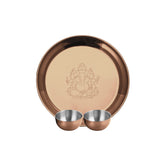 Stainless Steel Ganesh Pooja Thali Set Of 3, Rose Gold PVD Coating | 1 Pooja Thali+ 2 Katoris - Easy To Clean & Dishwasher Safe