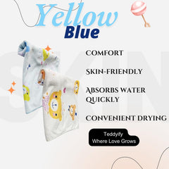 Teddyify Soft Cotton Baby Bath Towel 500 Gsm | Infants, New Born Babies Towel High Absorbent, Soft Cotton Premium Washcloth (Yellow & Blue) - Pack Of 2