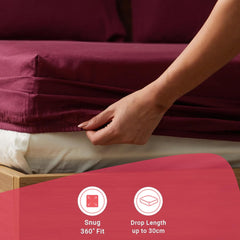 Queen Size Bedsheet For Double Bed With 2 Pillow Cover - 60 X 78 Inches, Wine | 100% Cotton, Soft & Breathable - Bedsheet Collection