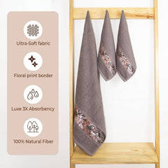 Rangoli 100% Cotton Fibre 1 Bath & 2 Hand Towels 900 Gsm | Highly Durable & Absorbent With Printed Border | Quick Drying Towels (Brown)