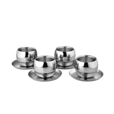 High Grade Stainless Steel Double Wall Cup & Saucer 4 Pcs, Size - 6.7 Cm Each | 4 Double Wall Cup+ 4 Saucer
