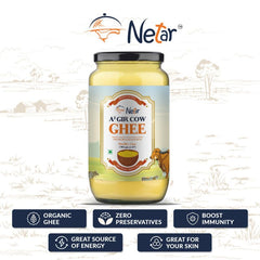 100% Natural A2 Gir Cow Ghee By Netar | Rich In Vitamins A, E Healthy Desi Ghee For Boosts Immunity | (1 Litr) 33.8 Ounce | Jar Pack