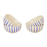 Ceramic Striped Dinner Bowls Set Of 4 - White & Blue, Diameter ā 4 Inches, 220ml Each | Ceramic Bowls For Curries Or Lentils - Katoris