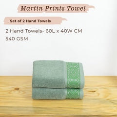 Rangoli 100% Cotton Fibre 2 Hand Towels 400 Gsm | Highly Durable & Absorbent Towel | Skin-Friendly & Quick Drying Luxury Towels (Green) - Pack Of 2