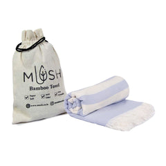 Mush 100% Bamboo Light Weight & Ultra-Compact Turkish Towel 290 Gsm | Super Soft, Absorbent, Quick Dry, Anti-Odor Bamboo Bath Towel (Melt Blue) 250 Tc