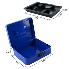 Large Cash Box With Combination Lock Safe Metal Money Box With Money Tray For Security Lock Box 9.84"X 7.87"X 3.54" Colour - Blue, Lock Type - Combination