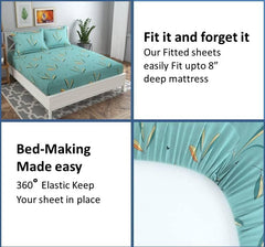 100% Microfiber Striped Elastic Fitted Bedsheets With 2 King Size Pillow Covers | 78 X 72+10 Inches, Sky Blue - Queen Bed With All Around Elastic 180 TC Super Soft