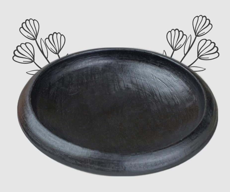 Deep Burned Uncoated Clay Tawa Or Mitti Pan For Cooking & Serving With 2 Wooden Spatulas Complimentary - Black, 10 Inches | Pre-Seasoned Mud Tava - Unglazed, Double Fired, Hand Crafted Deep Burned Uncoated Clay Tawa Or Mitti Pan For Cooking & Serving With 2 Wooden Spatulas Complimentary - Black, 10 Inches | Pre-Seasoned Mud Tava - Unglazed, Double Fired, Hand Crafted