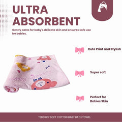 Teddyify Soft Cotton Baby Bath Towel 250 Gsm | Infants, New Born Babies Towel High Absorbent, Soft Cotton Premium Washcloth (Pink)