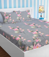 100% Microfiber Double Bedsheets With 2 Pillow Covers | 90 X 90 Inches, Grey & Pink | Durable & Long Lasting Fabric, Easy Hand & Machine Wash