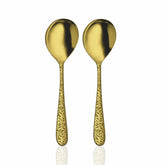 Stainless Steel Jasmine With Gold PVD Coating & Laser Serving Spoon Set Of 2 Pieces | Easy To Clean & Dishwasher Safe