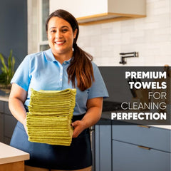 Microfiber Wholesale Buff Pro Multi-Surface Microfiber Cleaning Cloths 400 Gsm | Premium Microfiber Towels For Cleaning, Kitchens & Bathrooms (Yellow) - Pack Of 12