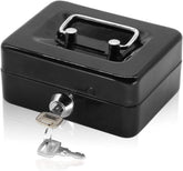 Portable Locking Small Cash Box For Money, Pocket Money Box With Key Lock, Money Slot, Double Layer 2 Keys For Security, Durable Cash Box With Tray, Colour - Black, Material - Alloy Steel