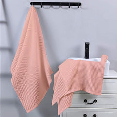 Enchant Home Pure Cotton Waffle Towel 500 Gsm | Lightweight Anti-Microbial & Water Absorbent Soft Touch Quick Drying Hand Towels | Peach (Pack Of 4)