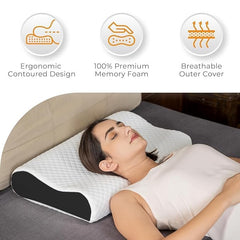 Memory Foam Pillow, Ergonomic Cervical Pillow For Neck Support - Black & White | Orthopedic Memory Foam Pillows, Supports Neck & Shoulder Pain For Sleeping, Adjustable Pillow