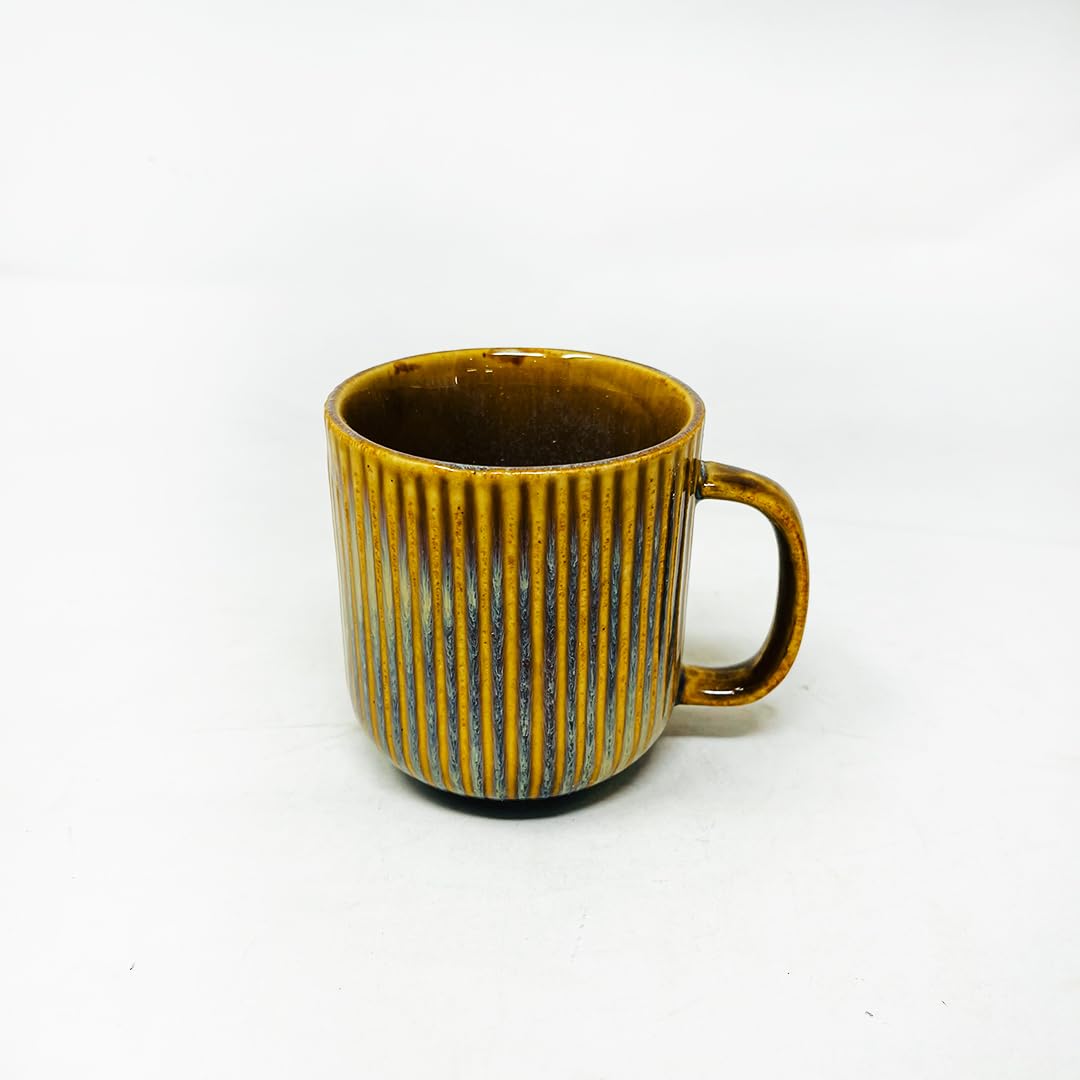 Rustic Yellow Ceramic Coffee Mug Set Of 2 With Tray - 350ml Each Mug | Studio Pottery Ceramic Mugs For Tea, Coffee Mug & Tray Set For Gifting - Microwave Safe & Leak Proof Rustic Yellow Ceramic Coffee Mug Set Of 2 With Tray - 350ml Each Mug | Studio Pottery Ceramic Mugs For Tea, Coffee Mug & Tray Set For Gifting - Microwave Safe & Leak Proof