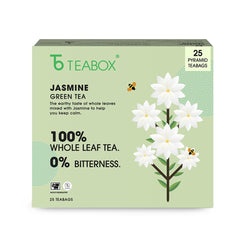 Teabox Jasmine Green Tea - 25 Pyramid Teabags | Made With 100% Whole Leaf - Natural Jasmine Flowers Sourced From Madurai | Low Caffeine, 0% Bitterness