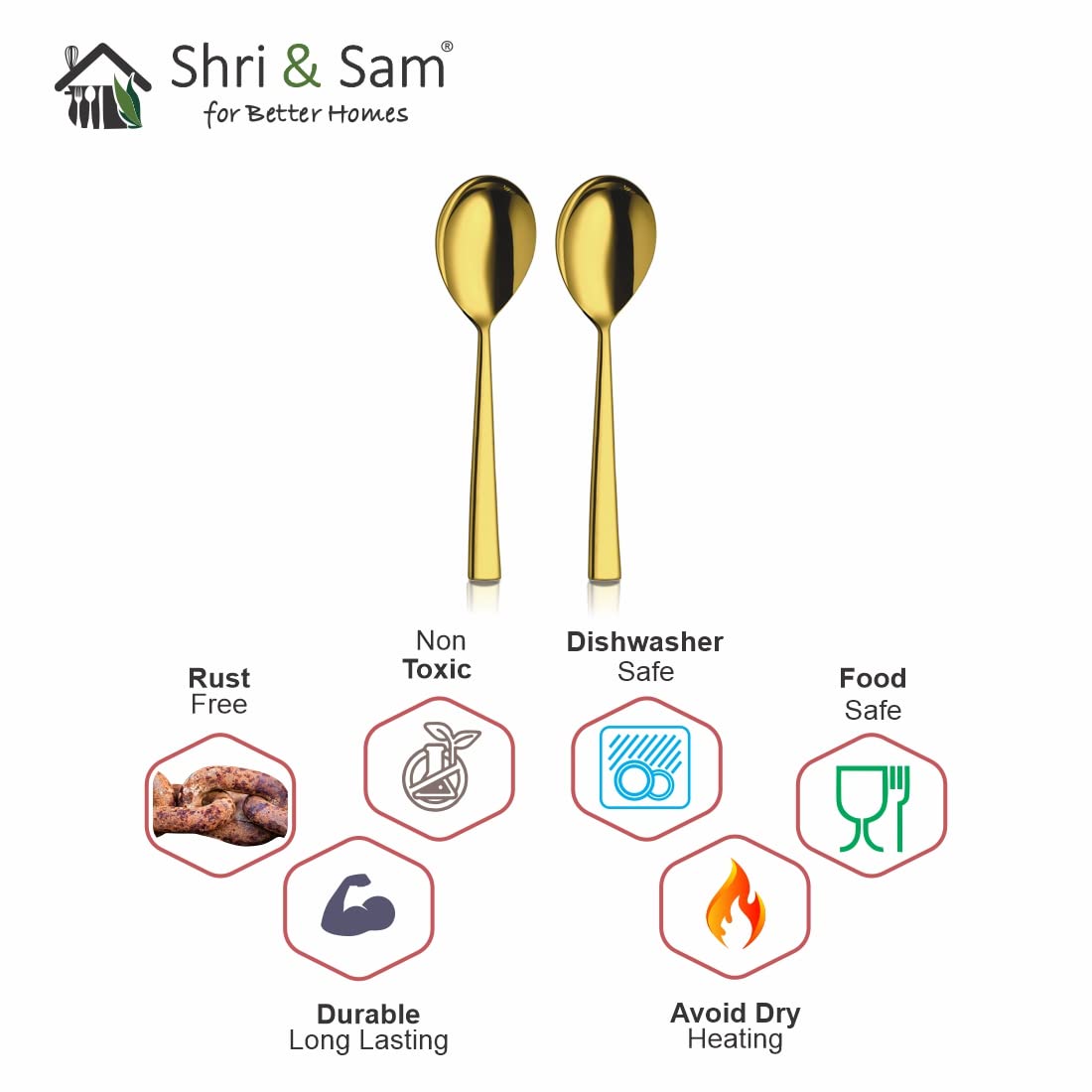 Stainless Steel Lotus Plain Gold PVD Coating Serving Spoon Set Of 2 Pieces | Easy To Clean & Dishwasher Safe Stainless Steel Lotus Plain Gold PVD Coating Serving Spoon Set Of 2 Pieces | Easy To Clean & Dishwasher Safe