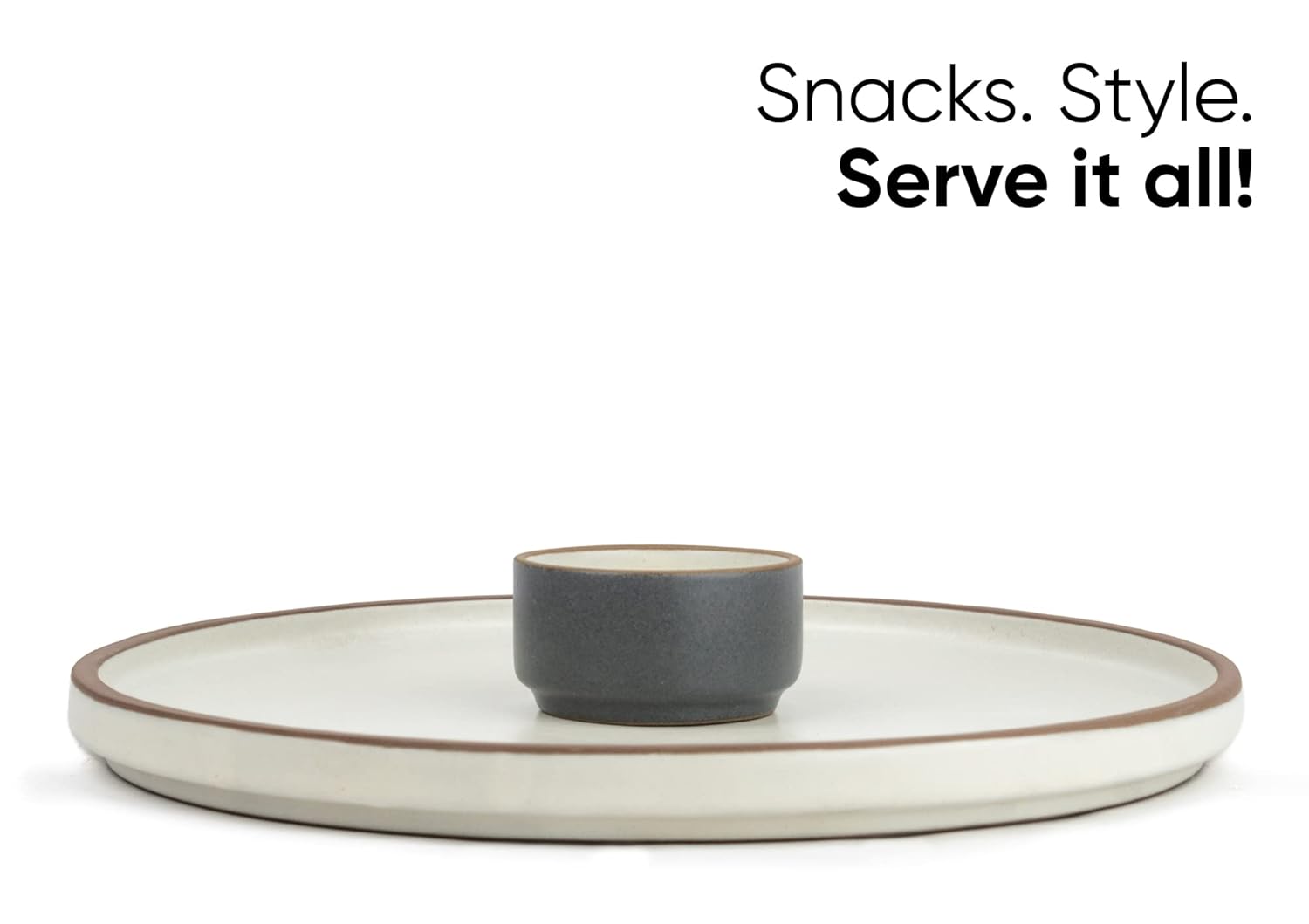 Large Round Ceramic Serving Platter, White - 1 Platter + 1 Dip Bowl, 75ml Modern Series | Big Serving Plate Set With Matte Finish - Platters Serving Set | Ceramic Round Platter - Microwave Safe Large Round Ceramic Serving Platter, White - 1 Platter + 1 Dip Bowl, 75ml Modern Series | Big Serving Plate Set With Matte Finish - Platters Serving Set | Ceramic Round Platter - Microwave Safe