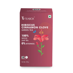 Teabox Hibiscus Cinnamon Clove Green Tea - 100gm, 3.5 Ounce | Natural Hibiscus, Cinnamon & Clove - Antioxidant Rich, Improves Immunity | Low Caffeine, 0% Bitterness