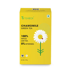 Teabox Premium Chamomile Green Tea - 100gm, 3.5 Ounce | 100% Whole Leaf Green Tea From The Himalayas - Low Caffeine, 0% Bitterness