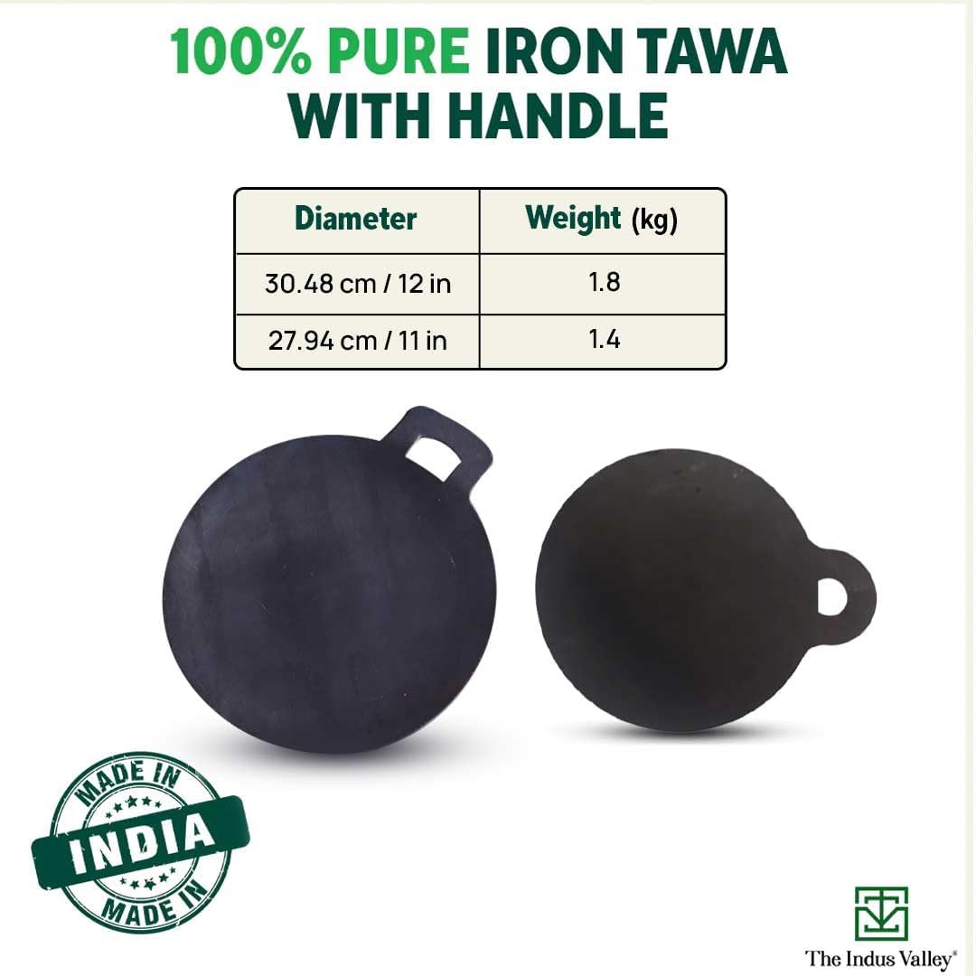 Pre-Seasoned Black Iron Concave Tawa For Dosa, Chapathi - 28cm, 11 Inch, 1.5 Kg | Gas Compatible, 100% Pure & Toxin-Free, No Chemical Coating Pre-Seasoned Black Iron Concave Tawa For Dosa, Chapathi - 28cm, 11 Inch, 1.5 Kg | Gas Compatible, 100% Pure & Toxin-Free, No Chemical Coating